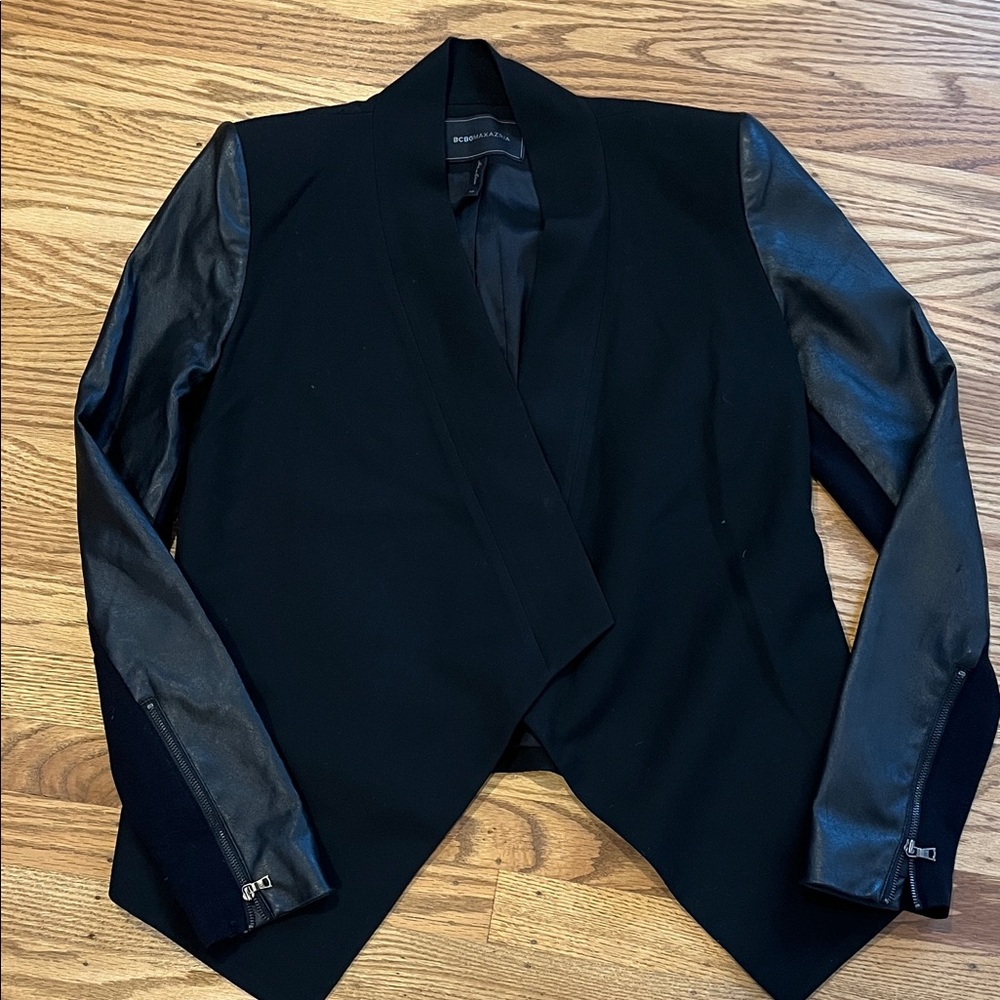 BCBGMaxAzria Black Blazer with Leather Sleeves